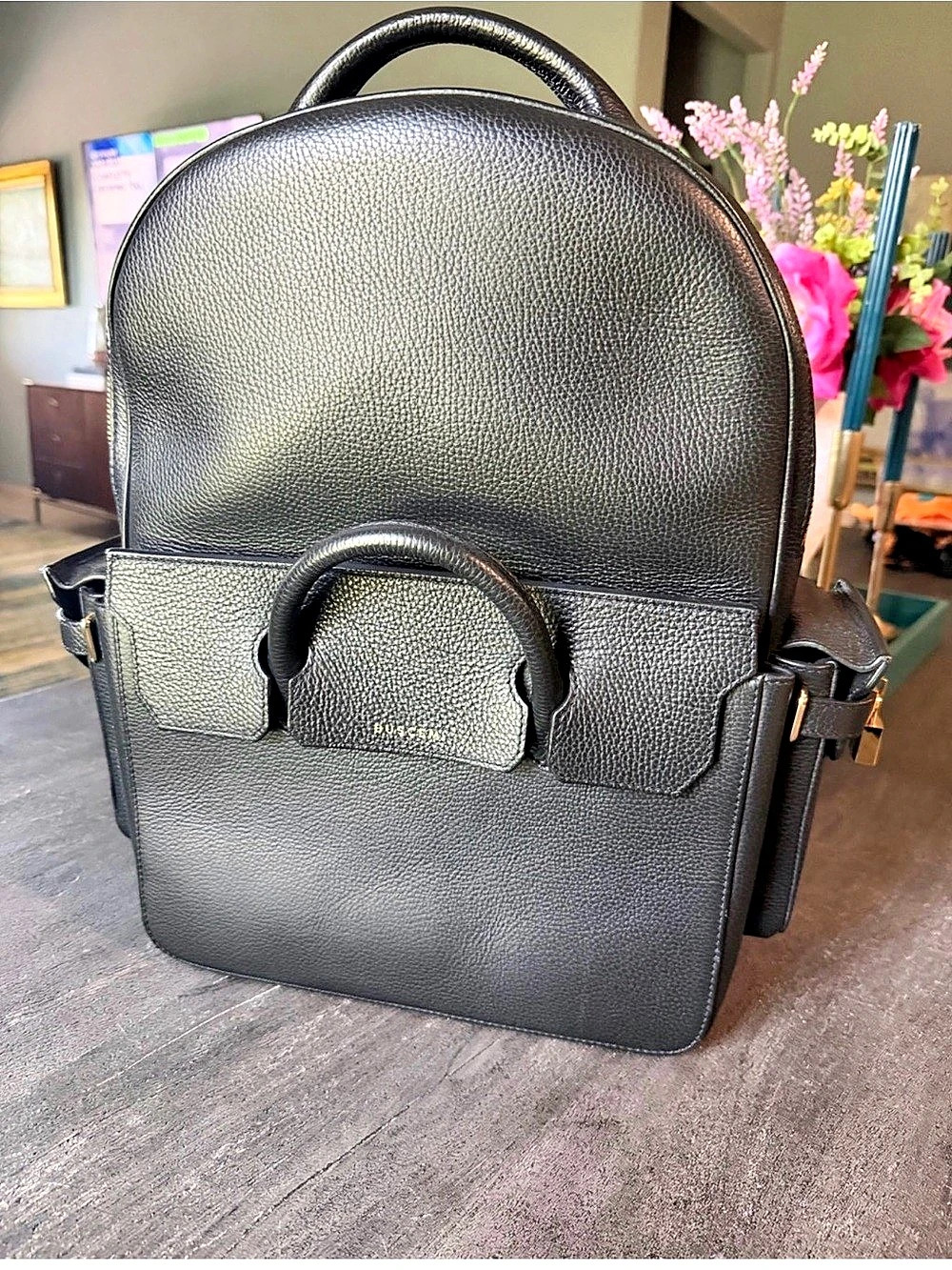 Buscimi Leather-Style Black Backpack